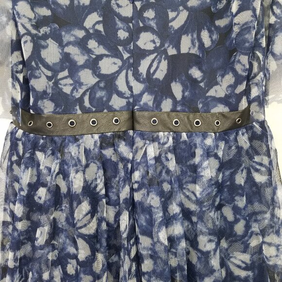 BCBG Max Azria Maxi Dress Women 6 Kaleidoscope Navy Floral Chiffon Tiered Hi-Low - Picture 9 of 16